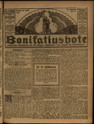 Erste Ausgabe vom Sonntag, den 24. April 1921.