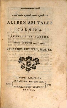 Ali ben Abi Taleb carmina : arabice et latine