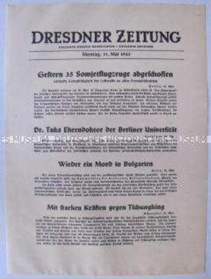 Nachrichtenblatt der "Dresdner Zeitung" u.a. über den Abschuß von 35 sowjetischen Flugzeugen an der Ostfront