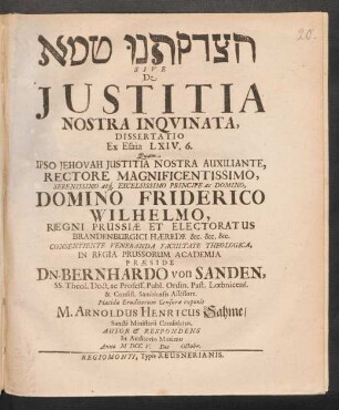 [...] Sive De Iustitia Nostra Inquinata, Dissertatio Ex Esaia LXIV. 6.
