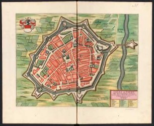 Stadtplan von Crema, Italien, ca. 1:4 000, kolorierter Kupferstich, ca. 1730 : Crema ou Creme : Ville de la Republique de Venise ; Avec Privilege / Exactement dessinée sur le Lieu mis au jour par le soin de Pierre Mortier Libraire. - [Ca. 1:4.000]. - Amsterdam : Pierre Mortier, s.a. [ca. 1730]. - 1 Plan : Kupferstich ; 40 x 53 cm. - Maßstab in graph. Form (Pas)