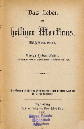Das Leben des heiligen Martinus, Bischofs von Tours