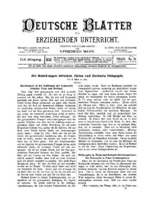 Die Beziehungen zwischen Platos und Herbarts Pädagogik : (Schluß)