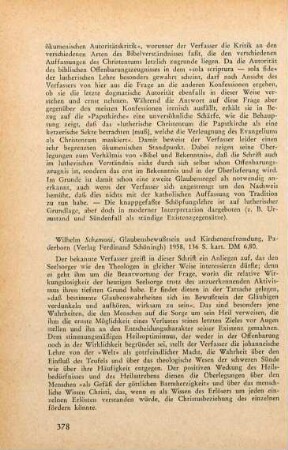 378-379 [Rezension] Schamoni, Wilhelm, Glaubensbewusstsein und Kirchenentfremdung