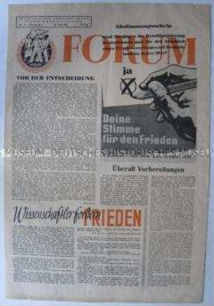 Wochenzeitung der DDR für Studenten "Forum" u.a. zur Volksbefragung gegen die Wiederbewaffnung