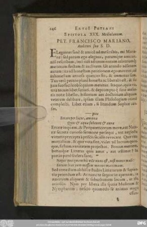 Epistola XIX. Mediolanum. Pet. Francisco Mariano, Auditori suo S. D.