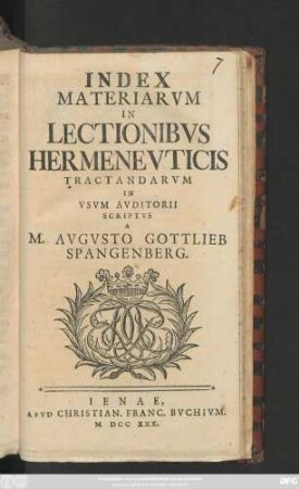 Index Materiarvm In Lectionibvs Hermenevticis Tractandarvm In Vsvm Avditorii Sciptvs