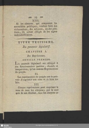 Titre Troisieme. Du pouvoir législatif