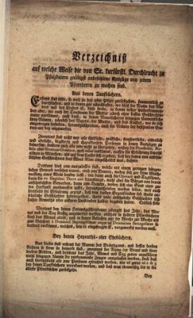 Verzeichniß auf welche Weise die von Sr. Kf. D. zu Pf. Baiern anbefohlene Auszüge von jedem Pfarrherrn zu machen sind