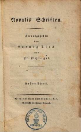 Novalis Schriften. 1, Heinrich von Ofterdingen
