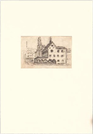 Hildebrand, Adolf von; Worms, Hagenstr. - Neumarkt; Siegfriedbrunnen und Bibliotheksbau - Bibliotheksbau (Perspektive)