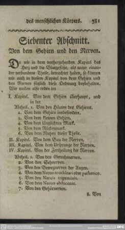Siebenter Abschnitt. Von dem Gehirn und den Nerven