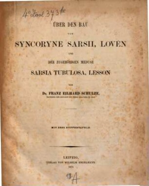 Über den Bau von Syncoryne sarsii, Lovén und der zugehörigen Meduse Sarsia tubulosa, Lesson