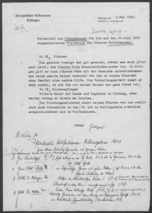 Wolfenhausen-Nellingsheim: Pfarrbericht 1953