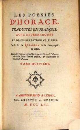 Les Poësies d'Horace, 8 (1756)