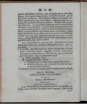 Pars II. Specialis, Partitiones Studiorum.