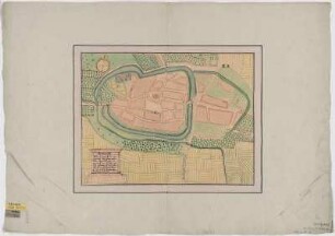 Stadtplan von Delitzsch, Handzeichnung, um 1680 : Dehlitzsch : [Grundriss]. - [S.l.] , [um 1680?]. - 1 Kt. : kolor. Handzeichng. ; 41 x 32 cm