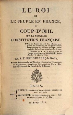 Le roi et le peuple en France, ou coup-d'oeil sur la nouvelle constitution française