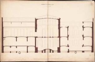 Palastartiges Wohnhaus, Berlin Schinkelwettbewerb 1858: Querschnitt; Maßstabsleiste