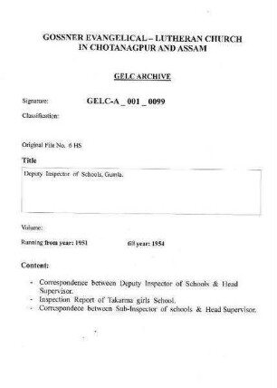 Deputy Inspector of Schools, Gumla