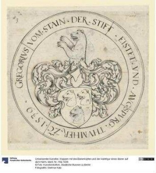 Wappen mit drei Bärenköpfen und der Halbfigur eines Bären auf dem Helm