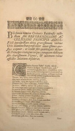 Buchonia nomine civitatis Fuldensis inflictum sibi reverendissime ac celsissimi principis Adolphi ...