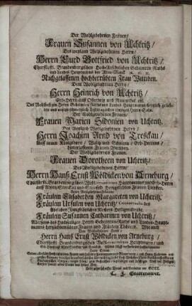 Der Wohlgebohrnen Frauen/ Frauen Susannen von Uchtritz ...
