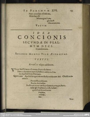 Idea Concionis Secundae In Psalmum Decimumsextum