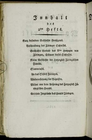Innhalt des 2ten Hefts.