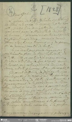 Eigenh. Briefkonzept von August Wilhelm von Schlegel an John Malcolm, 1828