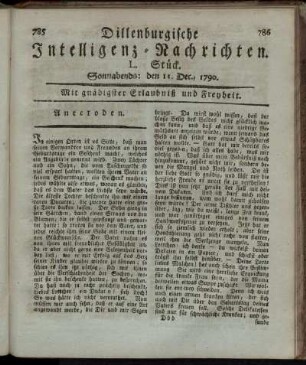 L. Stück. Sonnabends: den 11. Dec., 1790.