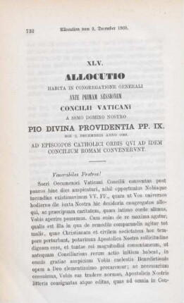 732-736 Allocution Sr. Heil. Papst Pius IX. vom 2. December 1869