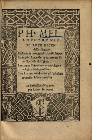 Ph. Melanchthonis De Arte Dicendi Declamatio