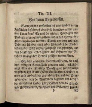 Tit XI. Von denen Begräbnissen.