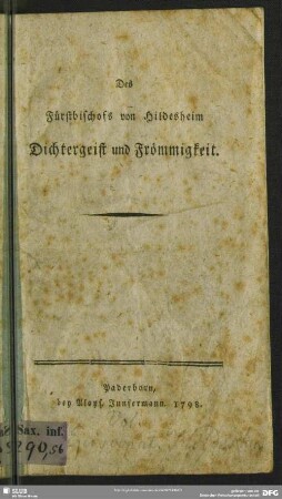 Des Fürstbischofs von Hildesheim Dichtergeist und Frömmigkeit