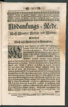Abdanckungs-Rede
