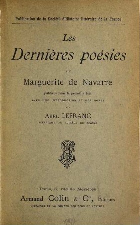 Les dernières poésies de Marguerite de Navarre