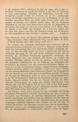 363-364 [Rezension] Hemmerle, Klaus, Franz von Baaders philosophischer Gedanke der Schöpfung