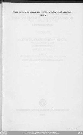Supplement I, 1: XVII. Deutscher Orientalistentag (1968): Zeitschrift der Deutschen Morgenländischen Gesellschaft : ZDMG