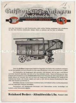 Entstaubungsanlagen für Dreschmaschinen