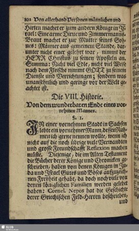 Die VIII. Historie. Von dem wunderbaren Ende eines vornehmen Mannes