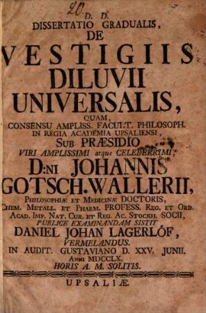 Diss. ... de vestigiis diluvii universalis