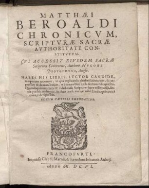 Matthaei Beroaldi Chronicum, Scripturae Sacrae Authoritate Constitutum