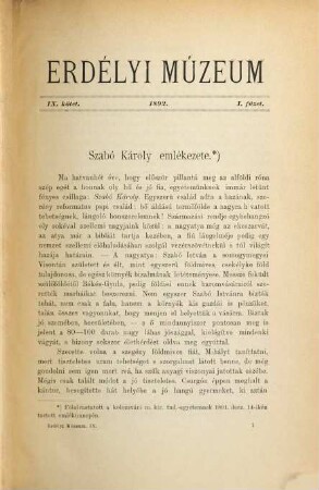 Erdélyi múzeum. 9, 9. 1892