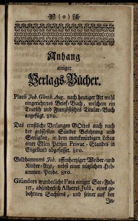 Anhang einiger Verlags-Bücher.