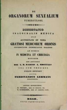 De organorum sexualium tuberculosi