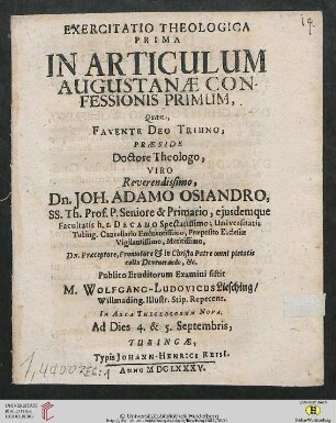 Band 1: Exercitatio Theologica ... In Articulum Augustanae Confessionis: Exercitatio Theologica ... In Articulum Augustanae Confessionis
