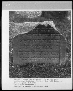 Grabstein von Jettchen Levi, Tochter des Wolf Levi (+ 1778.06.01)