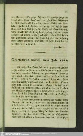 Vegetations-Bericht vom Jahre 1843