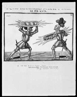 Fecht- und Turnierbuch, 2. Teil — Zwei Ritter kämpfen mit den Schildern